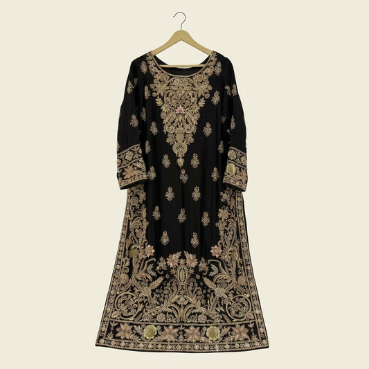 Luxury Black Shirt, Sharara & Dupatta with 100% Handmade Gold Work