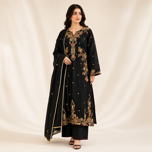 Black Shirt & Dupatta | Premium Handcrafted Work | HM ZARI