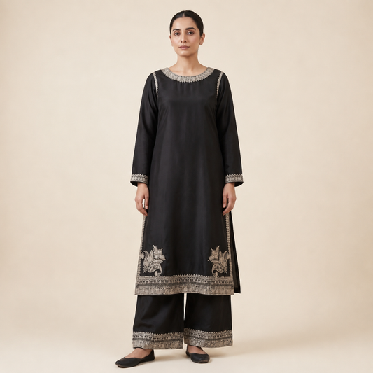 Luxury Black Handmade Shirt, Trouser & Dupatta | 100% Handmade Work | HM ZARI
