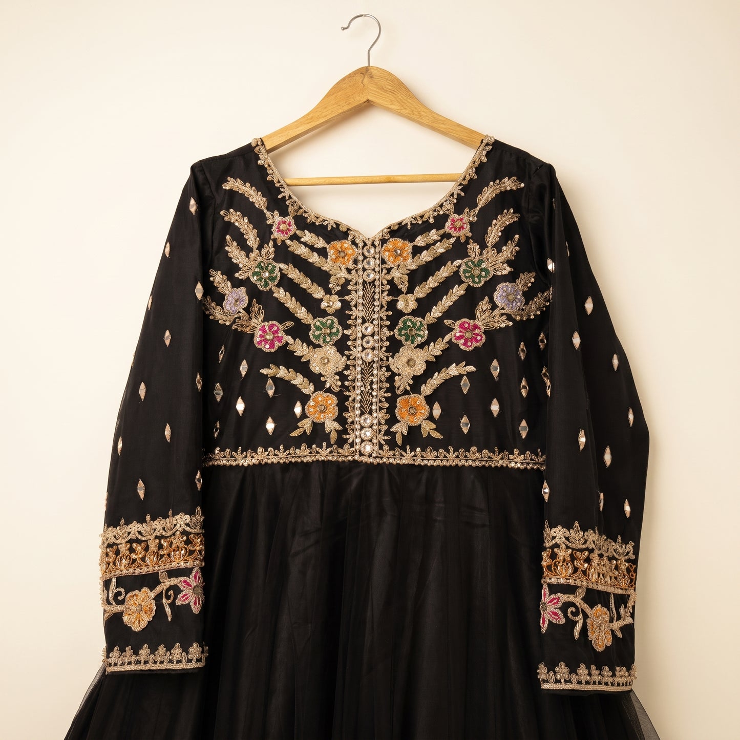 Luxury Black Maxi Dress | Pure Net Embroidery & Handwork