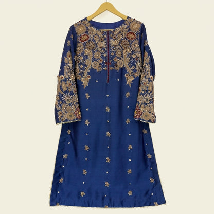 Royal Blue Handcrafted Ensemble | Shirt, Trouser & Dupatta