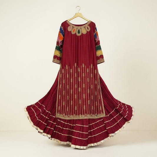 Luxury Red Shirt, Sharara & Dupatta with 100% Handmade Gold Antique Work