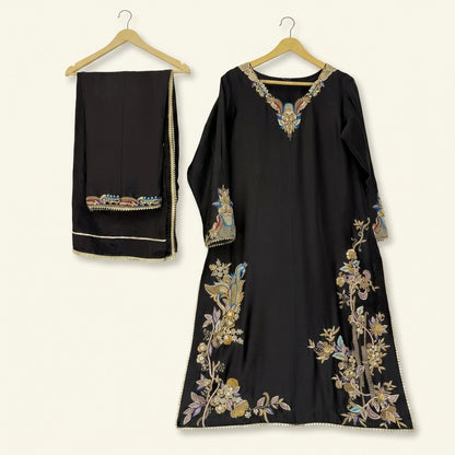 Black Designer Shirt, Trouser & Dupatta