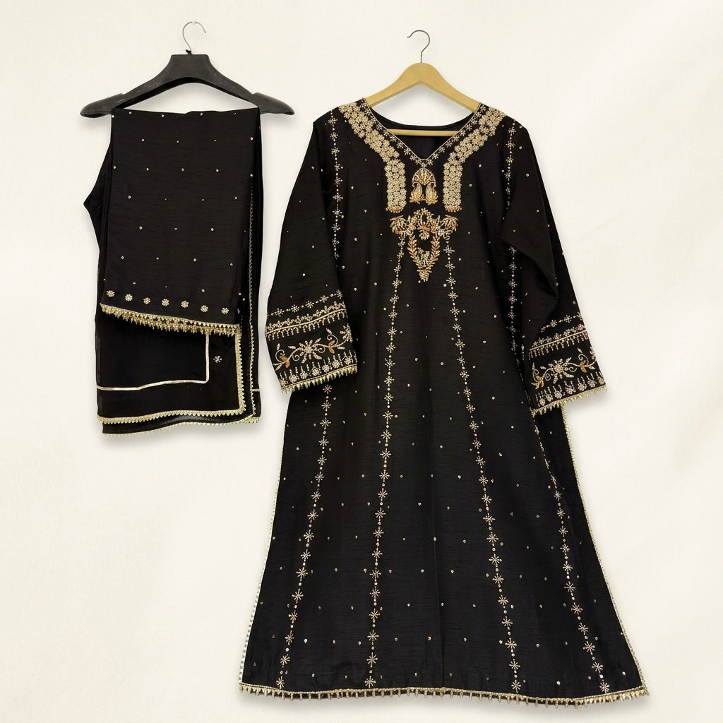 Premium Black Shirt with Elegant Dupatta & Trouser
