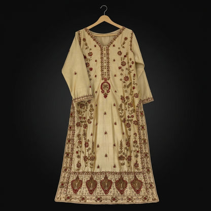 Luxury Skin Shirt, Trouser & Dupatta with Red & Gold Handwork