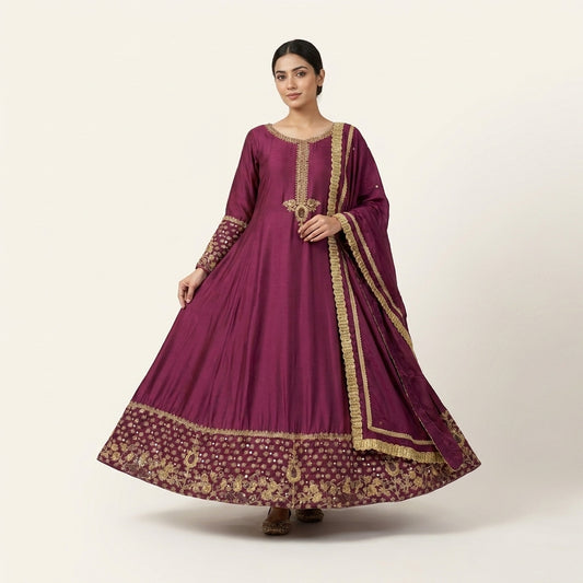 Luxury Purple Long Frock Maxi | 100% Handmade Work | HM ZARI