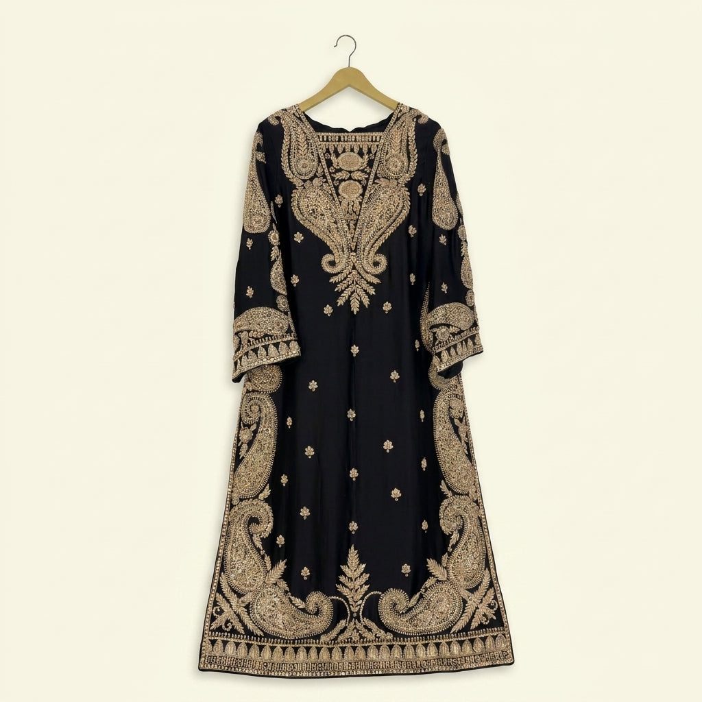 Luxury Handmade Black Velvet Ensemble | Shirt, Trouser & Dupatta