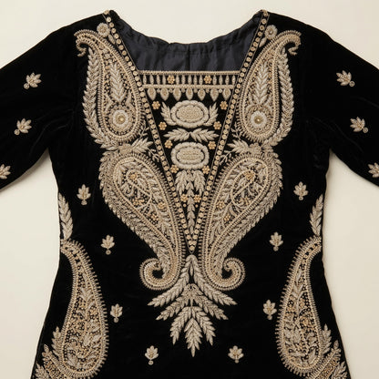 Noir Royale – Handcrafted Black Velvet Luxury Shirt